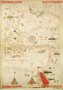 The Eastern Mediterranean, from a nautical atlas, 1520 (ink on vellum) (see also 330914) The Eastern Mediterranean, from a nautical atlas, 1520 (ink on vellum) (see also 330914)
