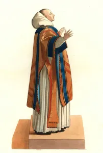Ecclesiastic costume of the Order of Benedictine, 17th century, after a painting of 1651 by Eustache Lesueur (1616-1655) Ecclesiastic costume of the Order of Benedictine, 17th century, after a painting of 1651 by Eustache Lesueur (1616-1655)