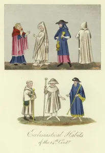 Ecclesiastical habits of the 14th Century (coloured engraving) Ecclesiastical habits of the 14th Century (coloured engraving)