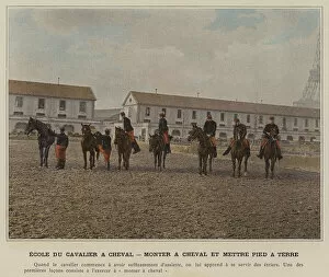Ecole du Cavalier a Cheval, Monter a Cheval et Mettre Pied a Terre (coloured photo)