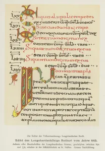 Edict of Rothari, King of the Lombards, 643 (colour litho) Edict of Rothari, King of the Lombards, 643 (colour litho)