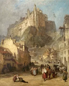 Edinburgh Castle from the Grass Market, Scotland (oil on canvas)