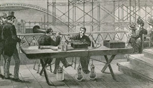 Edison's perfected phonograph in use in the press gallery during the Handel Festival at the Crystal Palace