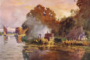 An Eel-fisher on the Bure, Norfolk (colour litho) An Eel-fisher on the Bure, Norfolk (colour litho)