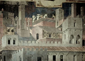 Effects of Good Government in the City, detail of architecture and construction of a house, 1338-40 (fresco)