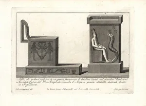 Egyptian chair and priest of the god Serapis with serpent. 1802 (engraving) Egyptian chair and priest of the god Serapis with serpent. 1802 (engraving)