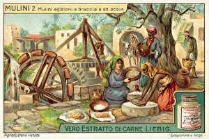 Egyptian hand and water driven mills (chromolitho)