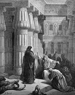 Egyptians urge Moses to depart, by Dore. - Bible