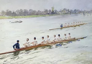 Images Dated 10th January 2012: Eights Racing at Putney, (oil on canvas)