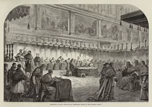 Election of Pope, Conclave of Cardinals voting in the Sistine Chapel (engraving)