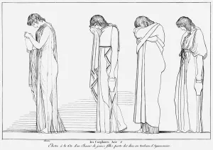 Electra and the Chorus bearing vessels for libation on the tomb of Agamemnon Electra and the Chorus bearing vessels for libation on the tomb of Agamemnon