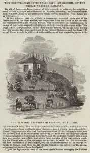 The Electro-Magnetic Telegraph at Slough, on the Great Western Railway (engraving) The Electro-Magnetic Telegraph at Slough, on the Great Western Railway (engraving)