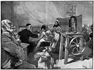 Medical Science Gallery: Electrotherapy at the Salpetriere: diagnosis by Dr. Vigouroux in 1887 (engraving)
