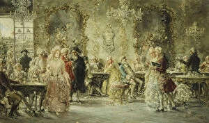 Artist Spanish Gallery: Elegant Figures in a Parisian Cafe, (oil on canvas)