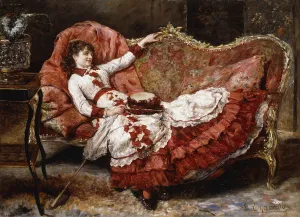 An Elegant Lady in a Red Dress, (oil on canvas) An Elegant Lady in a Red Dress, (oil on canvas)