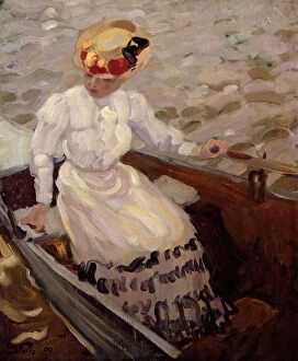 Teamsport Gallery: An Elegant Lady in a Rowing Boat (oil on canvas)