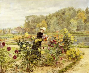 An Elegant Woman in a Rose Garden, (oil on canvas) An Elegant Woman in a Rose Garden, (oil on canvas)