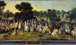 The four elements: 'Air'. Hunting scene in the park of a castle. Detail The four elements: 'Air'. Hunting scene in the park of a castle. Detail