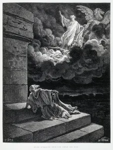 Image of Dante and Virgil in Inferno, crossing the cocytus, 1885 by Dore,  Gustave (1832-83)