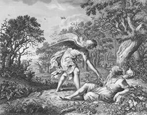 Seraphs Gallery: Elijah comforted by an Angel, 1 Kings, Chapter 19, Verses 4-8 (engraving)