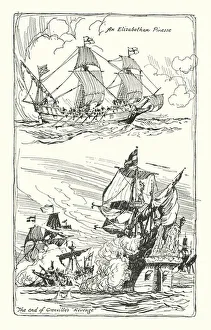 Amedee (after) Forestier Gallery: Elizabethan Warship (litho)