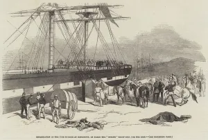 Troopships Gallery: Embarkation of the 11th Hussars at Kingstown, on Board the 'Tyrone'Troop-Ship