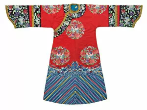 Red Knot Gallery: An embroidered red silk womans informal robe, late Qing dynasty