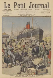 Emigrants to North America standed at Le Havre by a shipping strike (colour litho) Emigrants to North America standed at Le Havre by a shipping strike (colour litho)