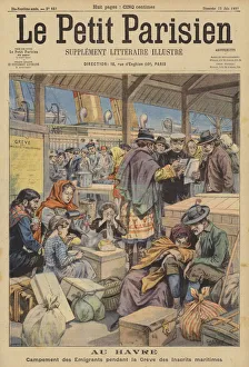 Emigrants to North America standed at Le Havre by a shipping strike (colour litho) Emigrants to North America standed at Le Havre by a shipping strike (colour litho)