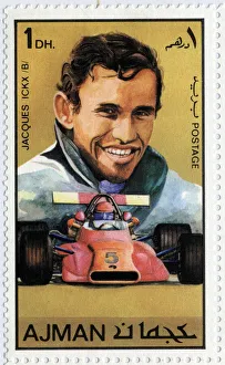 Emirates Arab Units stamp representing Belgian car driver Jacques Ickx (born 1945) Emirates Arab Units stamp representing Belgian car driver Jacques Ickx (born 1945)