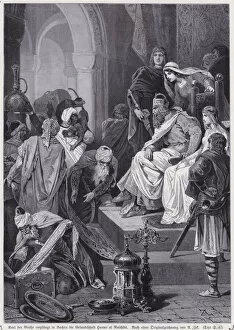 The Emperor Charlemagne receiving the envoys of the Abbasid Caliph Harun al-Rashid at his court in Aachen