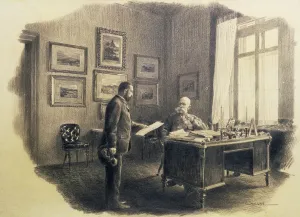 Emperor Franz Joseph I of Austria (1830-1916) at his writing desk at Jagdrock (pencil) Emperor Franz Joseph I of Austria (1830-1916) at his writing desk at Jagdrock (pencil)