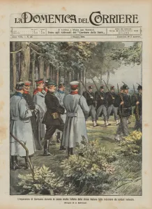 The Emperor of Germany during the hunts studies the effect of Italian uniforms made to wear... (colour litho) The Emperor of Germany during the hunts studies the effect of Italian uniforms made to wear... (colour litho)