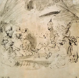 The Emperor Timur (1336-1405) on his Throne, after an Indian miniature (pen & ink The Emperor Timur (1336-1405) on his Throne, after an Indian miniature (pen & ink