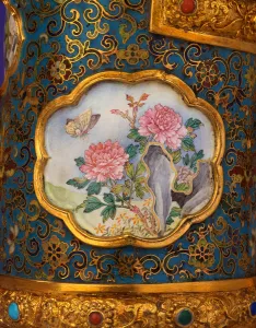 Detail of an enamel cartouche from a magnificent Imperial gold Detail of an enamel cartouche from a magnificent Imperial gold