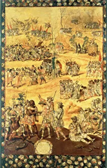 The Encounter between Hernando Cortes (1485-1547) and Montezuma (1466-1520), panel from the Conquest of Mexico
