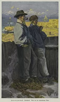End of the working day. Typical scene on the Swedish coast (coloured engraving)