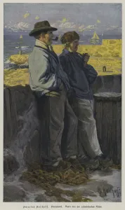 End of the working day. Typical scene on the Swedish coast (coloured engraving) End of the working day. Typical scene on the Swedish coast (coloured engraving)