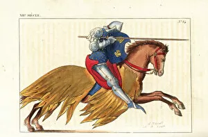 Coat Of Arm Gallery: English cavalry charging with lance, 12th century. He wears a steel helmet