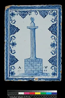 English Delftware Wall Panel, The Monument, London, 1738