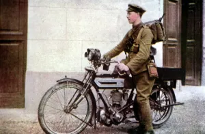 1914 1918 Gallery: An English dispatch rider taking off during the Battle of the Marne east of Paris