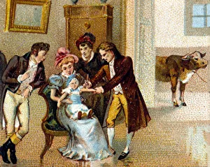The English doctor Edouard Jenner (1749-1823) inoculates smallpox on the arm of a new one The English doctor Edouard Jenner (1749-1823) inoculates smallpox on the arm of a new one