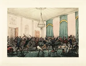 English gentlemen gamblers rioting in a gambling hell., 1900 (chromolithograph) English gentlemen gamblers rioting in a gambling hell., 1900 (chromolithograph)