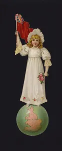 English Rose Gallery: English girl, standing on the globe (chromolitho)
