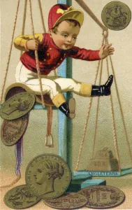English jockey being weighed in with his saddle and British coinage English jockey being weighed in with his saddle and British coinage