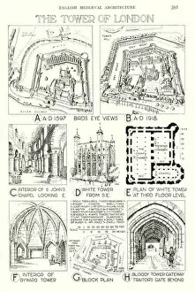 English Mediaeval Architecture; The Tower of London (litho)