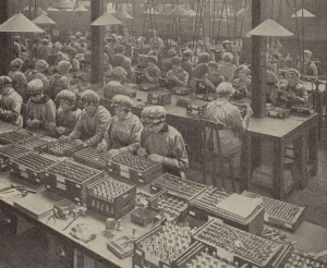 English women munitions workers assembling fuses (b/w photo) English women munitions workers assembling fuses (b/w photo)