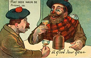 Englishman and Scotsman celebrating the New Year (colour litho)