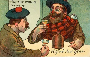 Englishman and Scotsman celebrating the New Year (colour litho) Englishman and Scotsman celebrating the New Year (colour litho)