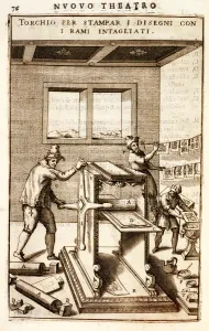 Engraver's press for printing from drawings, 1607 (engraving) Engraver's press for printing from drawings, 1607 (engraving)